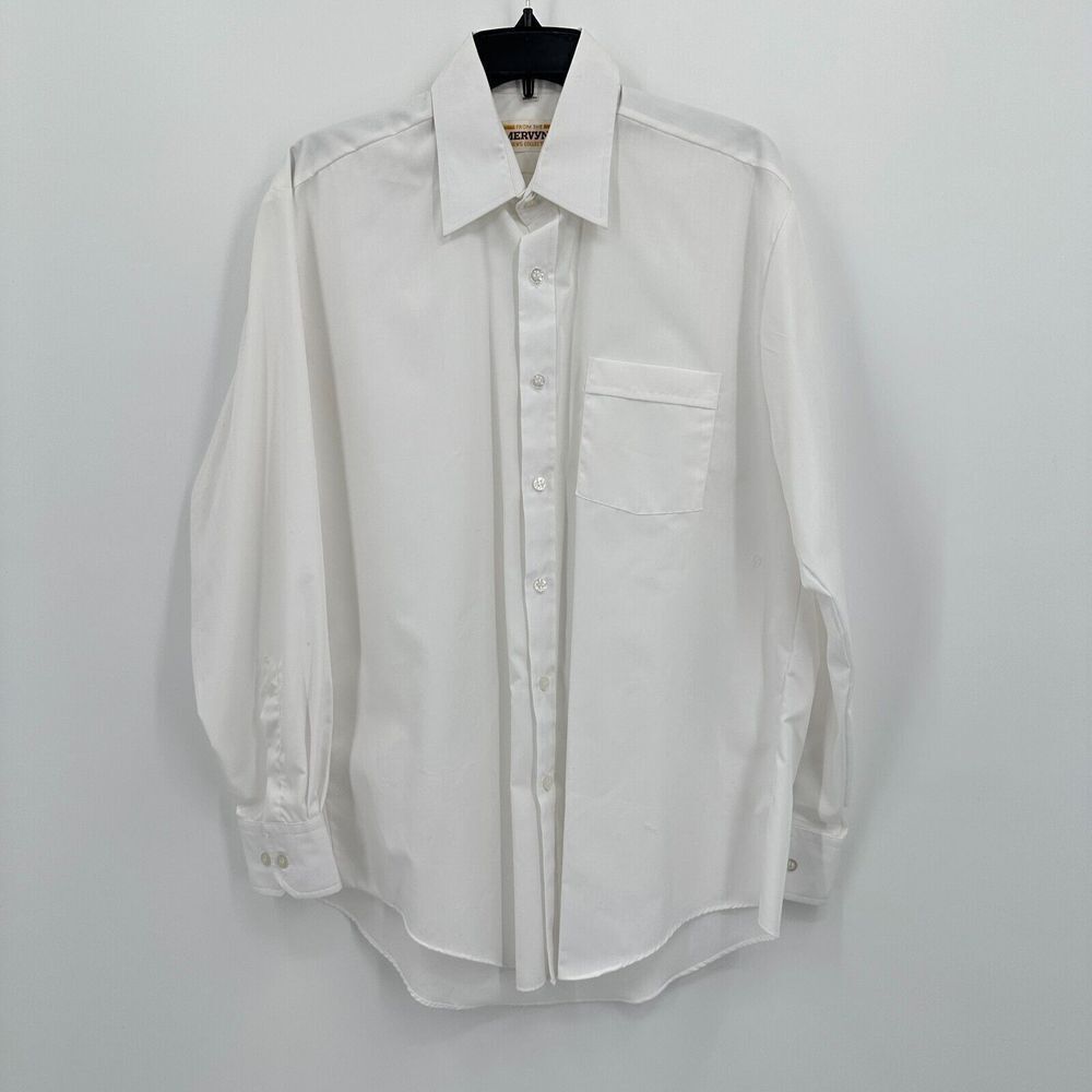 Vtg‎ Mervyns Shirt Mens Size 16 White Button Up Retro Single Stitch Rockabilly
